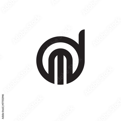 Initial letter dm, md, m inside d, linked line circle shape logo, monogram black color
