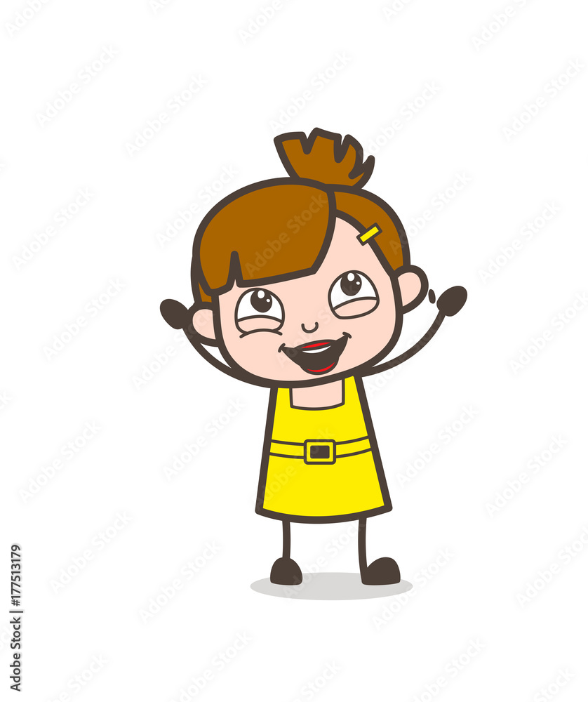 Joyful Kid Happy Hands Vector - Cute Cartoon Girl Vector Joyful Kid Happy Hands Vector - Cute Cartoon Girl Vector