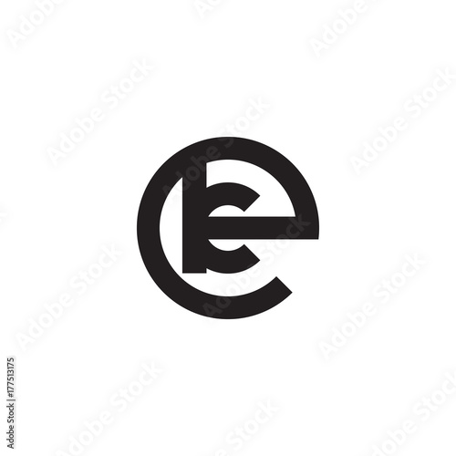Initial letter ek, ke, k inside e, linked line circle shape logo, monogram black color