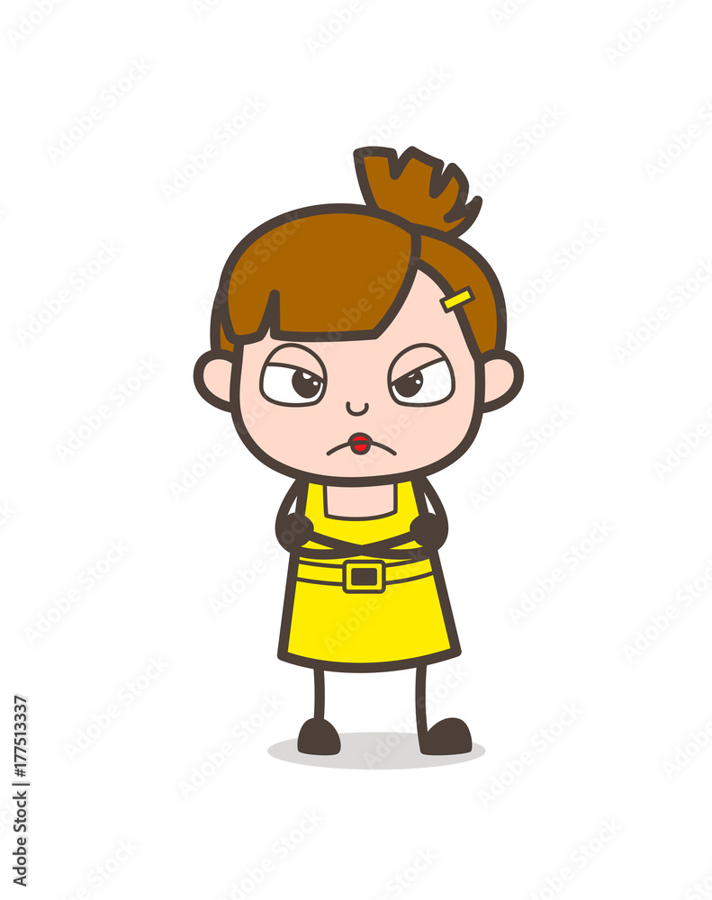 Unhappy Kid Face Expression - Cute Cartoon Girl Vector Unhappy Kid Face Expression - Cute Cartoon Girl Vector