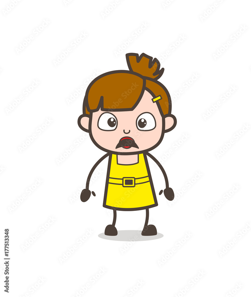 Worried Face with Open Mouth - Cute Cartoon Girl Vector Worried Face with Open Mouth - Cute Cartoon Girl Vector