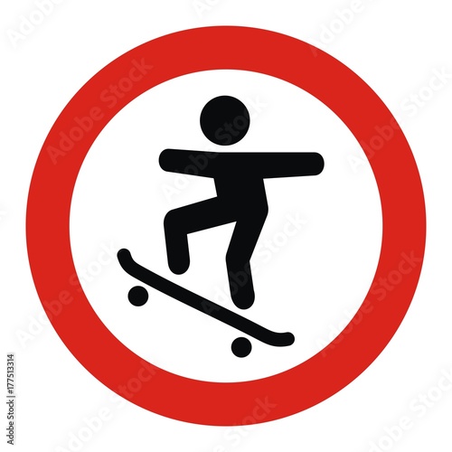 ban on entry for skateboarders, road sign, vector icon