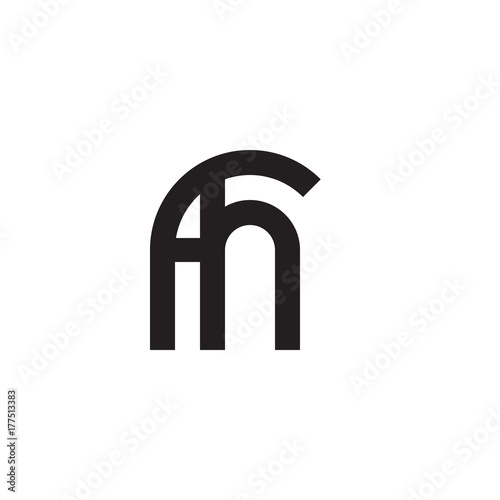 Initial letter fh, hf, h inside f, linked line circle shape logo, monogram black color