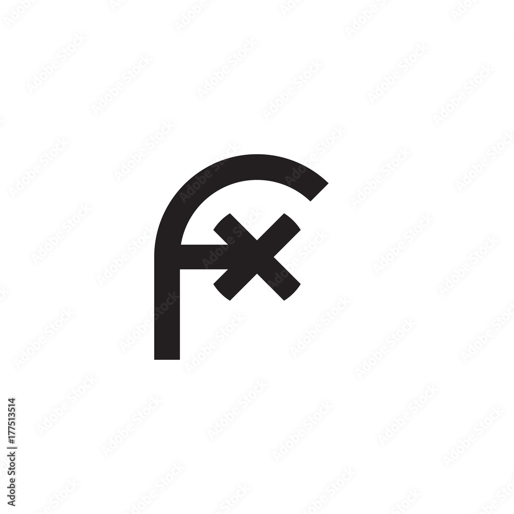 Fototapeta premium Initial letter fx, xf, x inside f, linked line circle shape logo, monogram black color