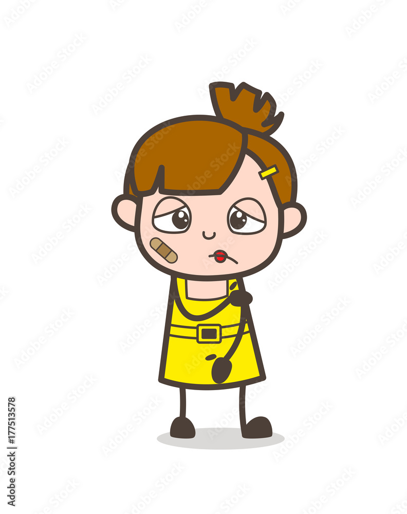 Injured Kid Face with Bandage - Cute Cartoon Girl Vector Injured Kid Face with Bandage - Cute Cartoon Girl Vector
