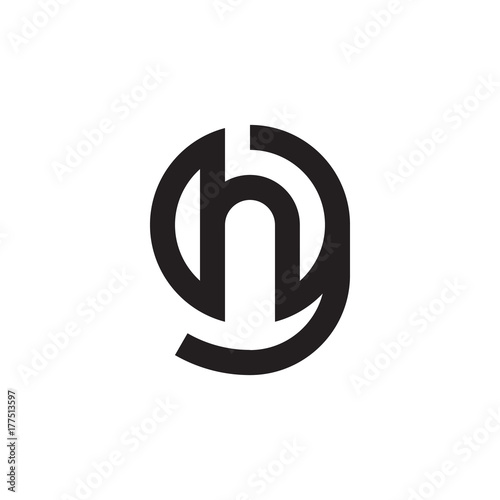Initial letter gh, hg, h inside g, linked line circle shape logo, monogram black color