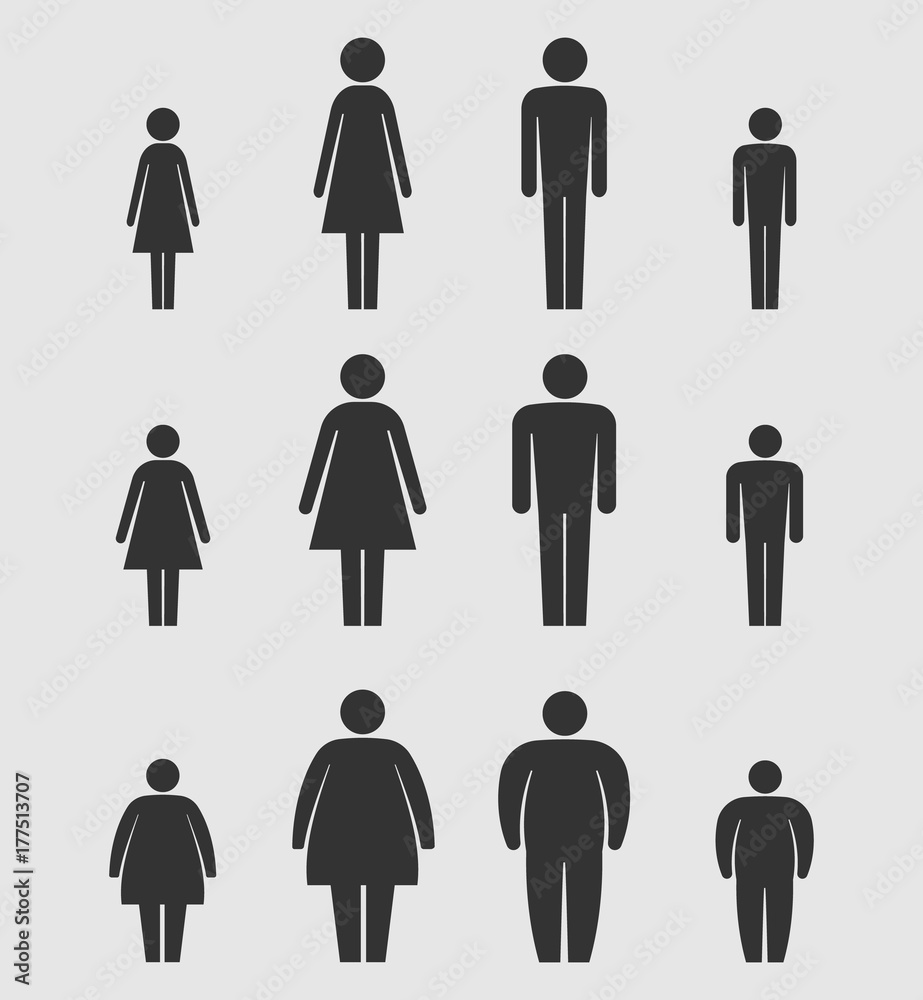 Man, woman and children Body Figure Size Icon. Stick Figures. isolated on white background. Vector illustration. Man, woman and children Body Figure Size Icon. Stick Figures. isolated on white background. Vector illustration.