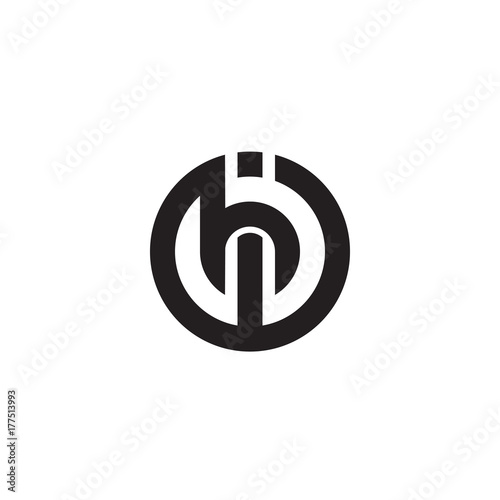 Initial letter ih, hi, h inside i, linked line circle shape logo, monogram black color