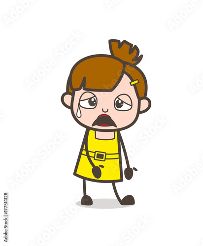 Frustrated Face with Sweat on Face - Cute Cartoon Girl Vector