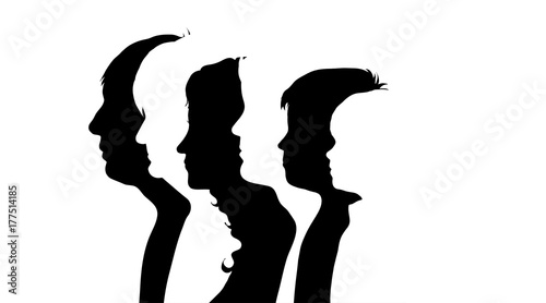 Vector silhouette of family on white background.
