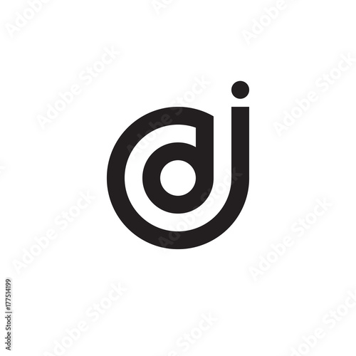 Initial letter jd, dj, d inside j, linked line circle shape logo, monogram black color