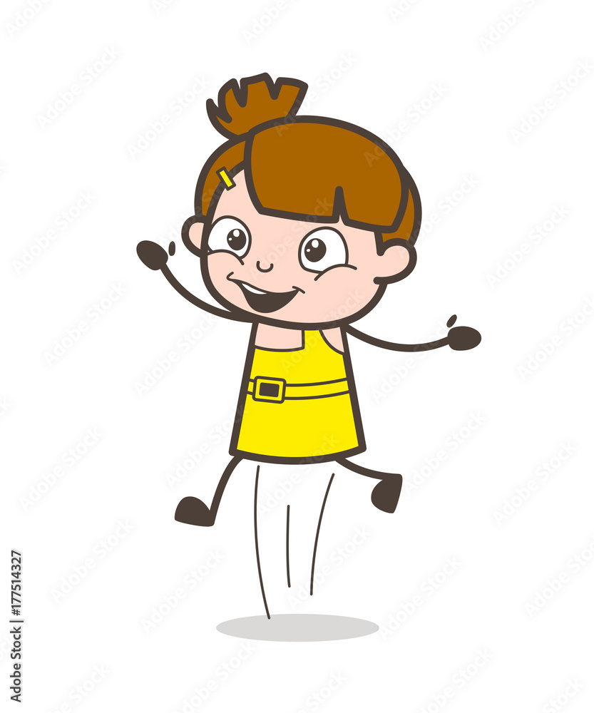 Kid Jumping in Excitement - Cute Cartoon Girl Vector