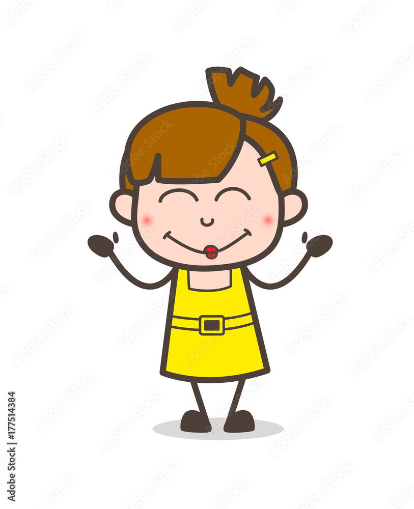 Smiling Kid Shy Face - Cute Cartoon Girl Vector
