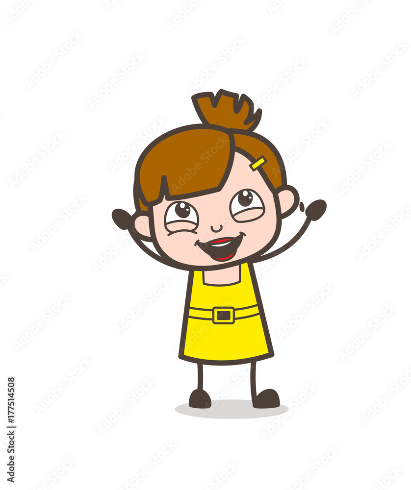 Joyful Kid Happy Hands Vector - Cute Cartoon Girl Vector