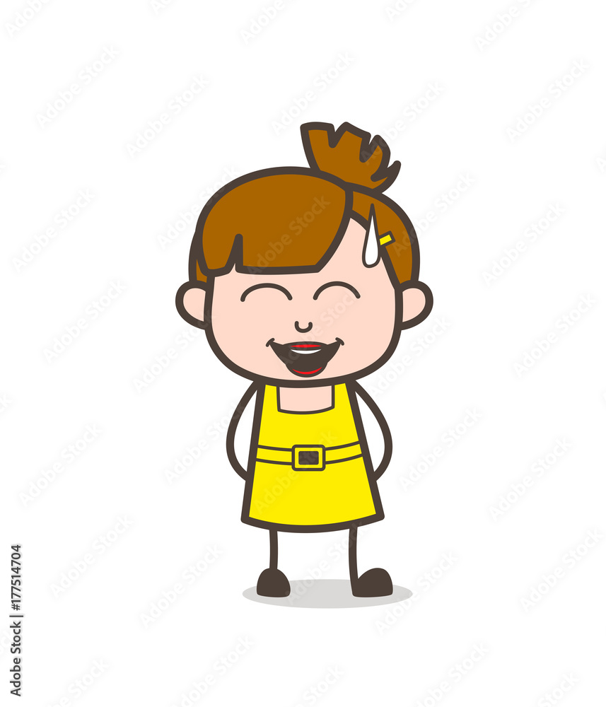 Laughing Face with Cold Sweat - Cute Cartoon Girl Vector