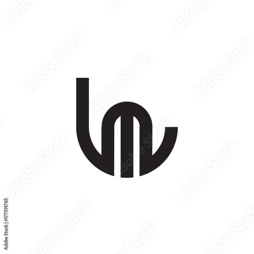 Initial letter lm, ml, m inside l, linked line circle shape logo, monogram black color