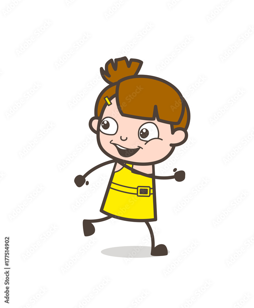 Kid Running and Laughing - Cute Cartoon Girl Vector