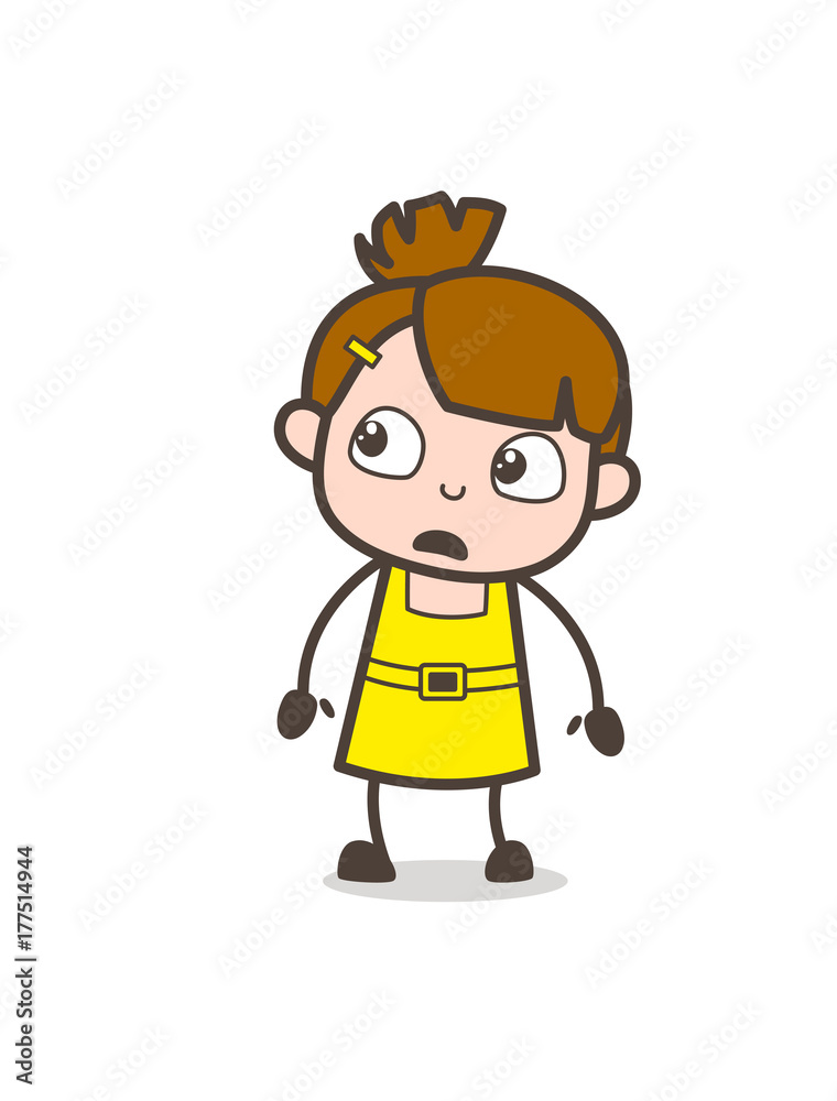 Frowning Face with Open Mouth - Cute Cartoon Girl Vector