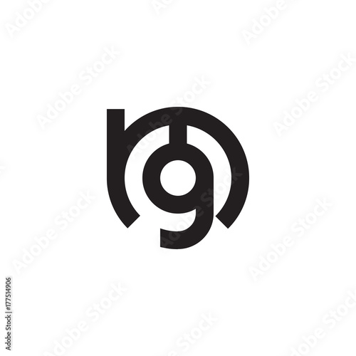 Initial letter mg, gm, g inside m, linked line circle shape logo, monogram black color