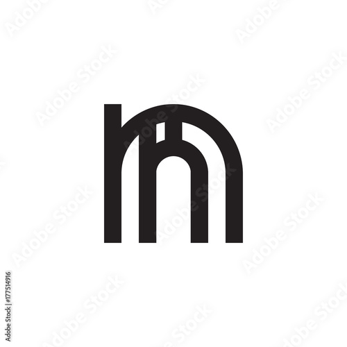 Initial letter mh, hm, h inside m, linked line circle shape logo, monogram black color