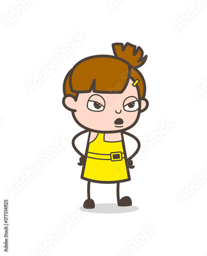 Speaking in Angry Mood - Cute Cartoon Girl Vector