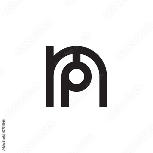 Initial letter mp, pm, p inside m, linked line circle shape logo, monogram black color