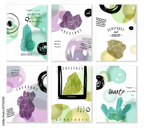 Crystals and stones vertical mini cards set
