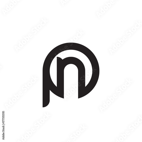 Initial letter pn, np, n inside p, linked line circle shape logo, monogram black color

