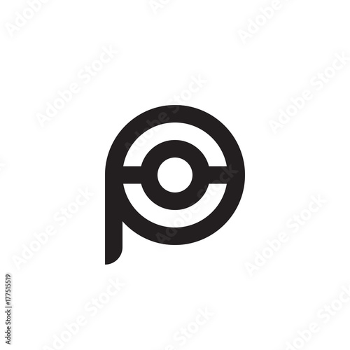 Initial letter po, op, o inside p, linked line circle shape logo, monogram black color