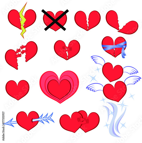 many hearts of different feelings love, hate, jealousy, happiness