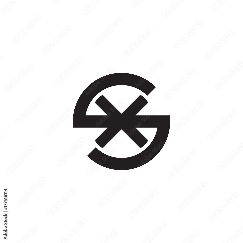 Initial letter sx, xs, x inside s, linked line circle shape logo, monogram black color


