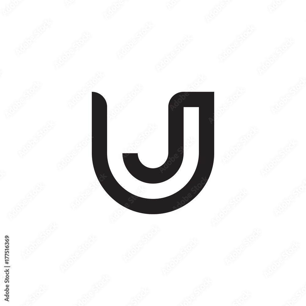 Initial letter uj, ju, j inside u, linked line circle shape logo, monogram black color Initial letter uj, ju, j inside u, linked line circle shape logo, monogram black color