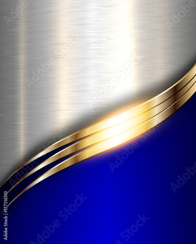 Metal background, elegant blue metallic with gold wave.