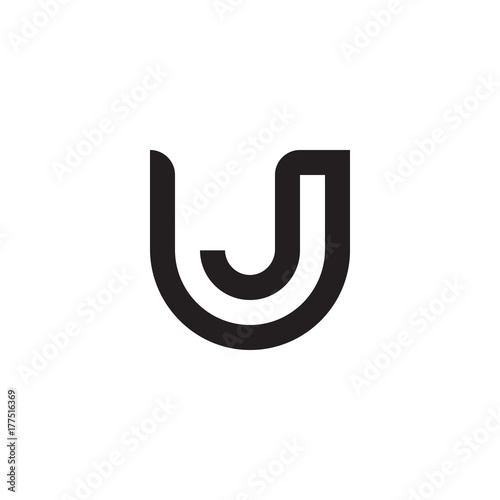 Initial letter uj, ju, j inside u, linked line circle shape logo, monogram black color