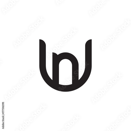 Initial letter un, nu, n inside u, linked line circle shape logo, monogram black color