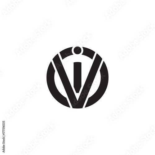 Initial letter vi  iv  i inside v  linked line circle shape logo  monogram black color