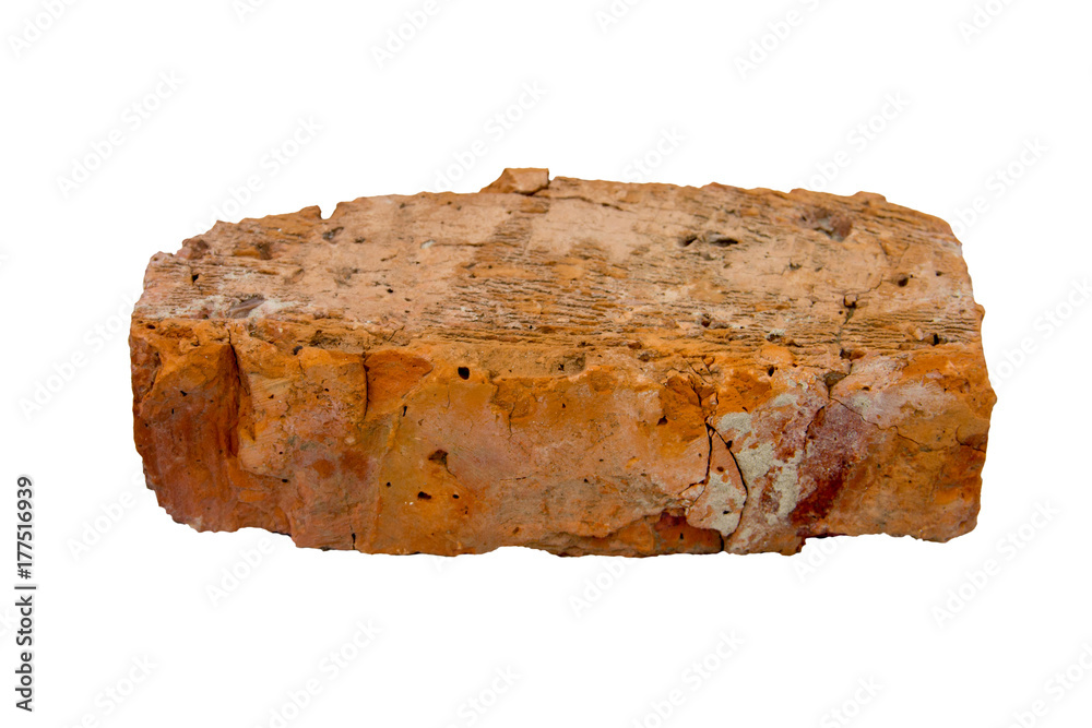 Old red brick isolated on white