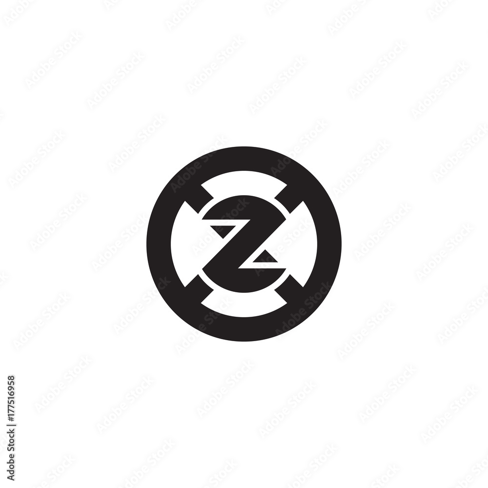 Initial letter xz, zx, z inside x, linked line circle shape logo, monogram black color Initial letter xz, zx, z inside x, linked line circle shape logo, monogram black color