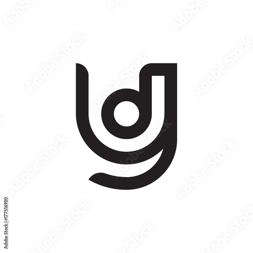 Initial letter yd, dy, d inside y, linked line circle shape logo, monogram black color