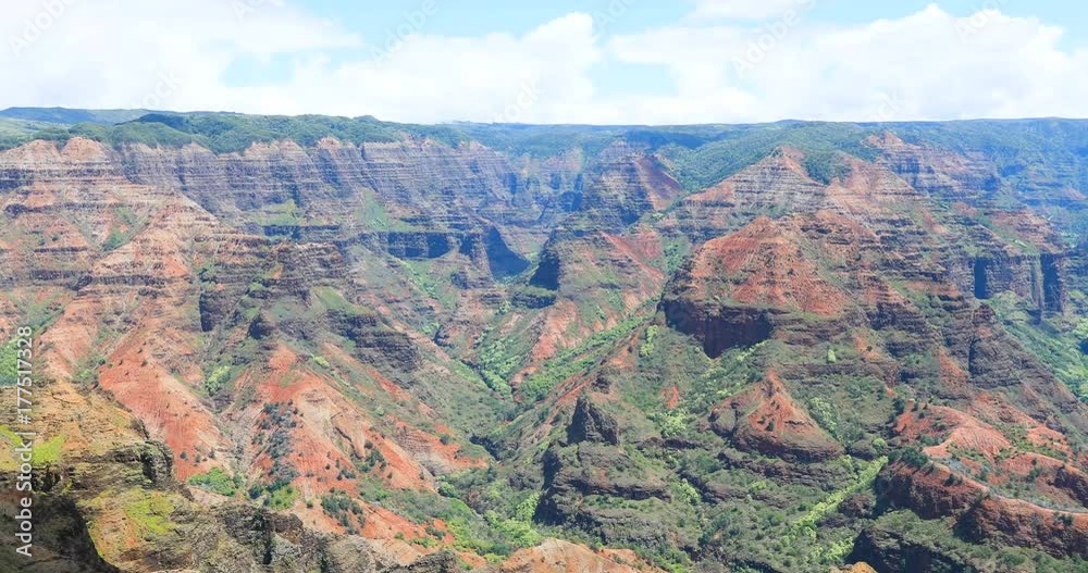 Waimea Canyon Kauai Hawaii beautiful landscape pan. Kauai is the oldest Hawaiian Island. Garden Isle. Waimea Canyon State Park and Na Pali coast. Volcanic mountain geology. Waimea Canyon Kauai Hawaii beautiful landscape pan. Kauai is the oldest Hawaiian Island. Garden Isle. Waimea Canyon State Park and Na Pali coast. Volcanic mountain geology.