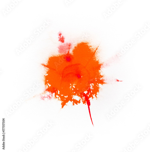 Watercolor Orange color splash on black background © SlayStorm