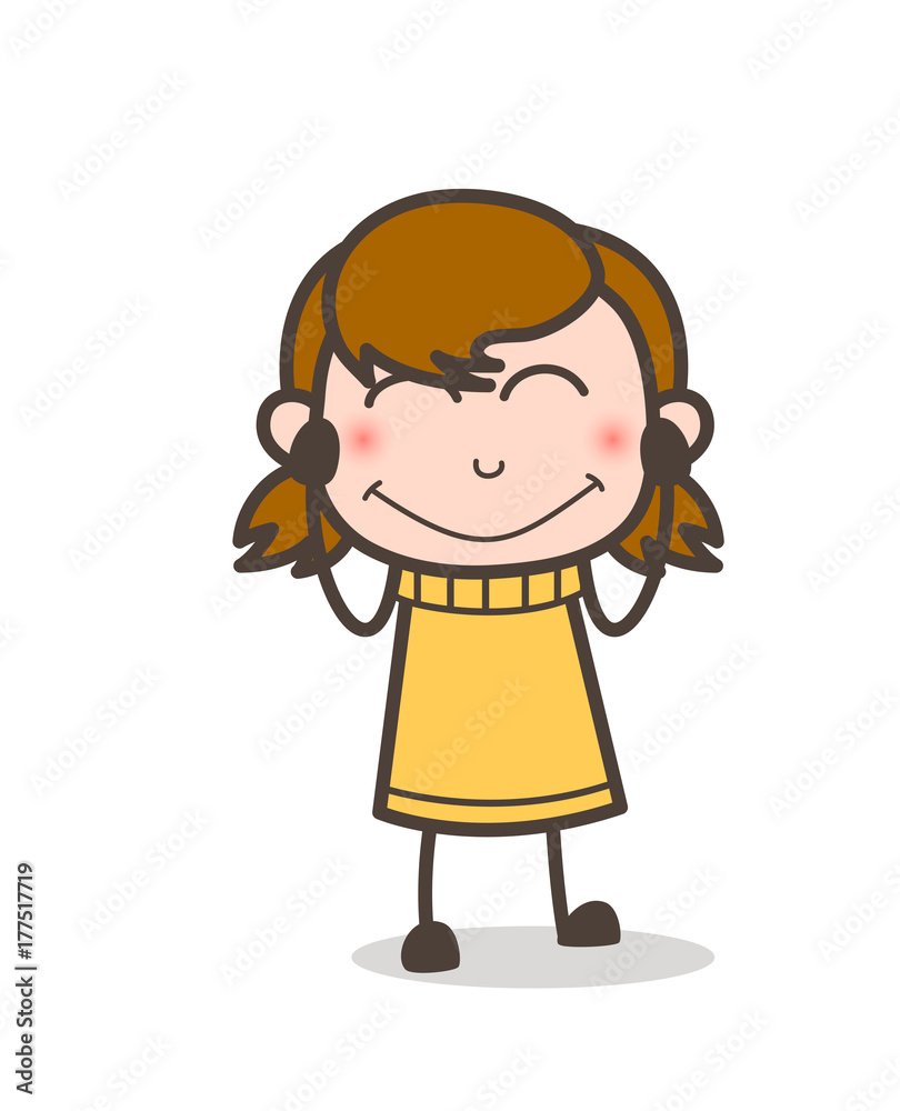 Smiling Blushing Face - Cute Cartoon Girl Illustration
