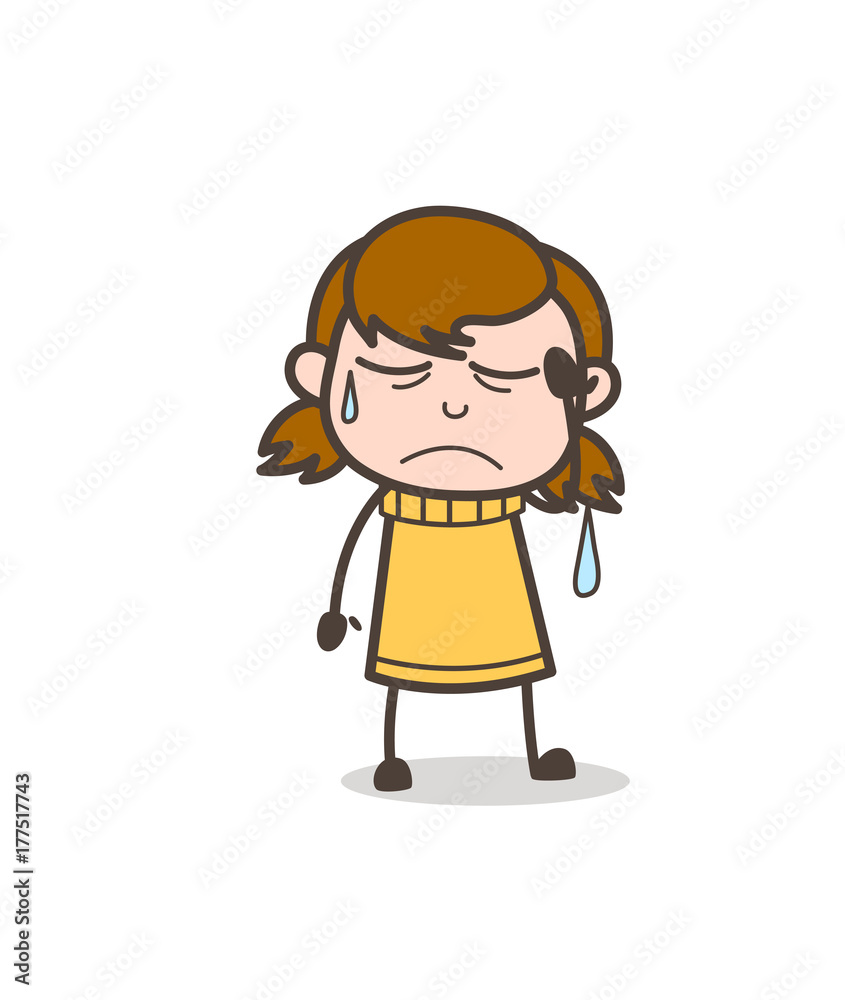 Headache with Sweat on Face - Cute Cartoon Girl Illustration Headache with Sweat on Face - Cute Cartoon Girl Illustration