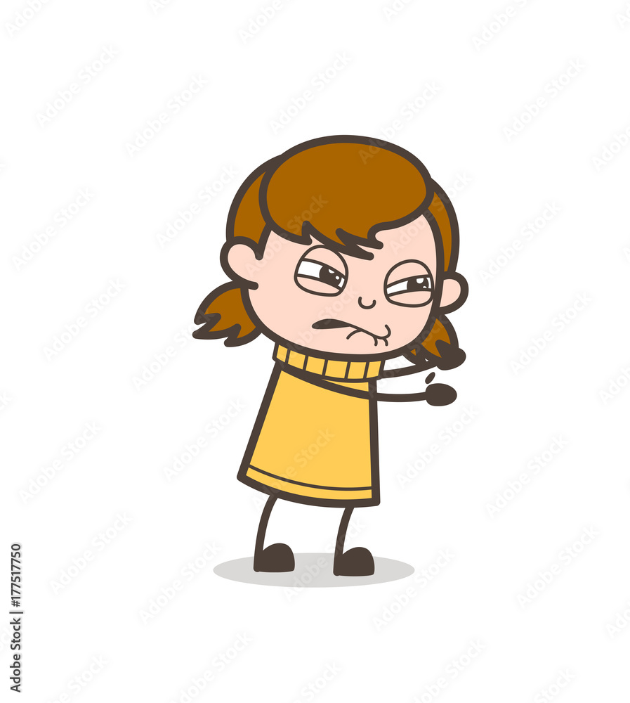 Forceful Face Expression - Cute Cartoon Girl Illustration