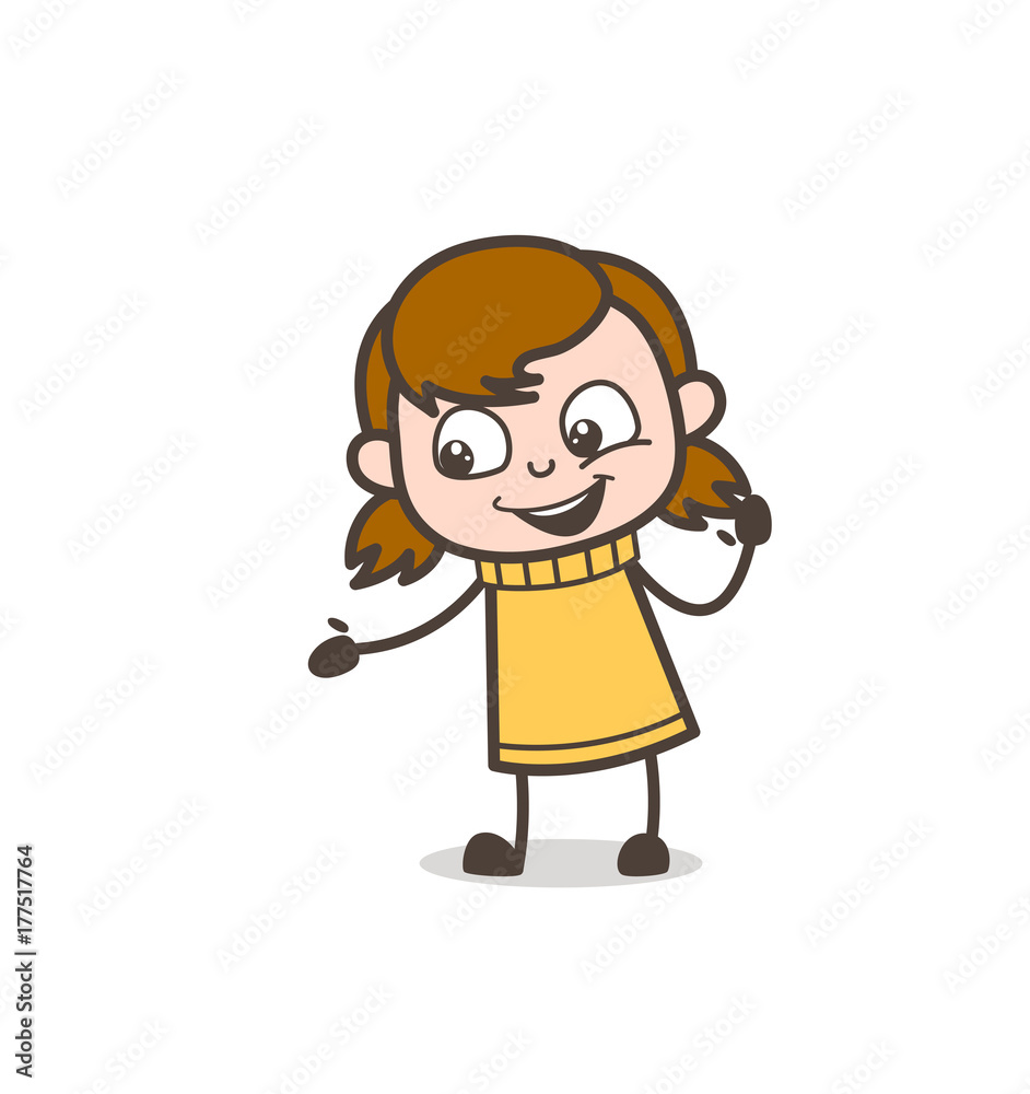 Showing Hand for Help - Cute Cartoon Girl Illustration