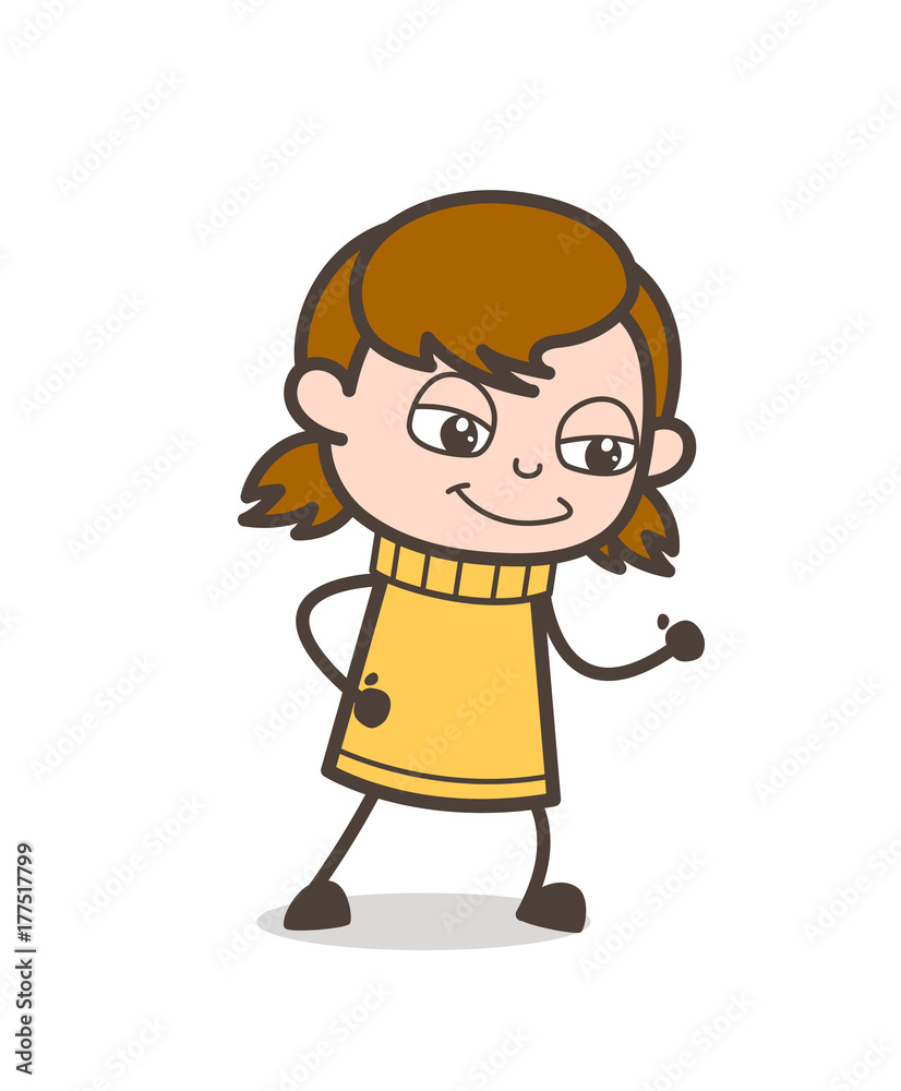 Walking with Smiling Face - Cute Cartoon Girl Illustration Walking with Smiling Face - Cute Cartoon Girl Illustration
