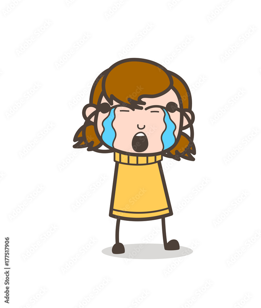Crying Loudly Face - Cute Cartoon Girl Illustration
