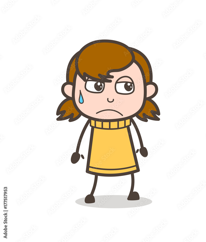 Sad Face with Sweat - Cute Cartoon Girl Illustration