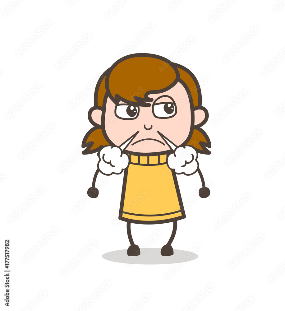Angry Face with Steam from Nose - Cute Cartoon Girl Illustration Stock  Vector | Adobe Stock