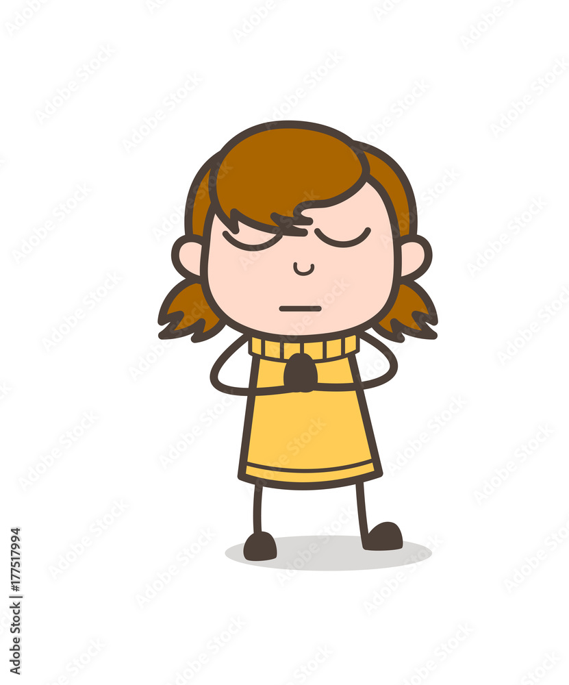 Silent Kid Doing Prayer - Cute Cartoon Girl Illustration